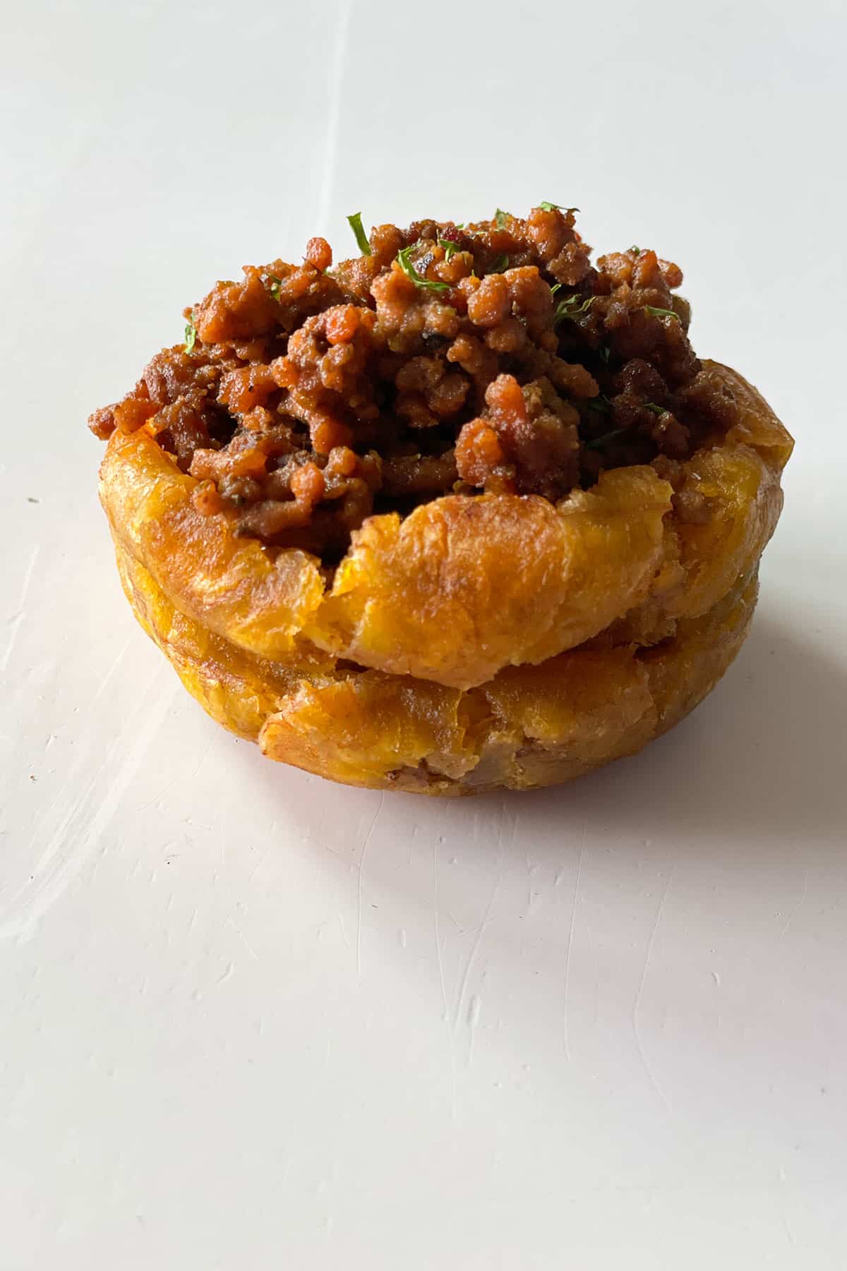 plantain cup stuffed with ground beef.