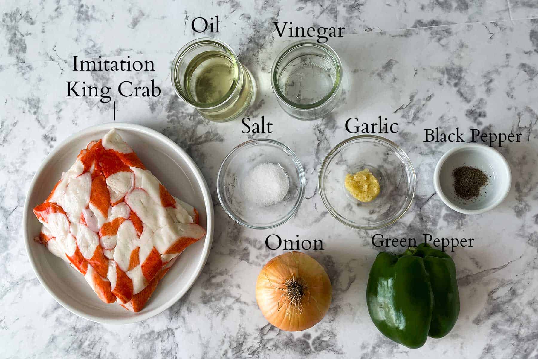 ingredients needed to make ensalada de king crab- king crab salad.