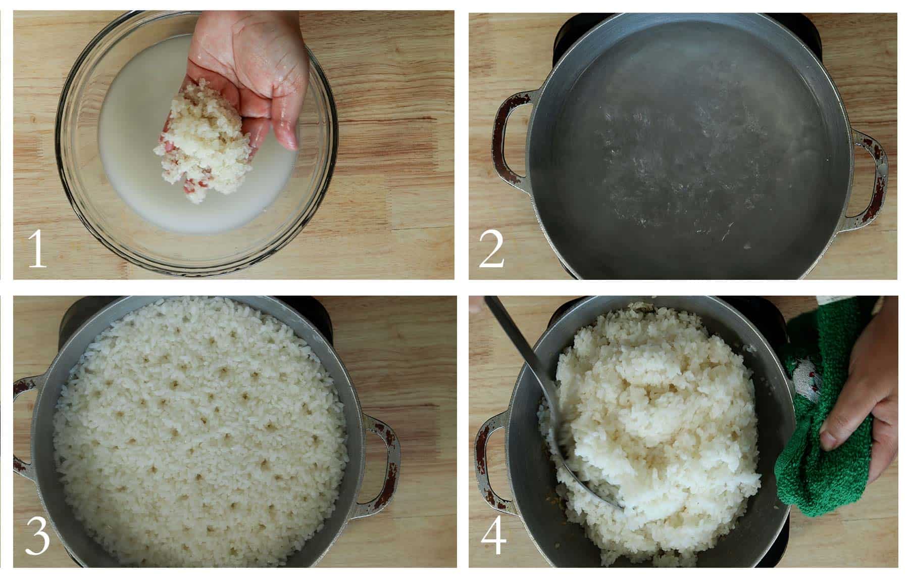 imagenes de los pasos a seguir para cocinar arroz blanco.