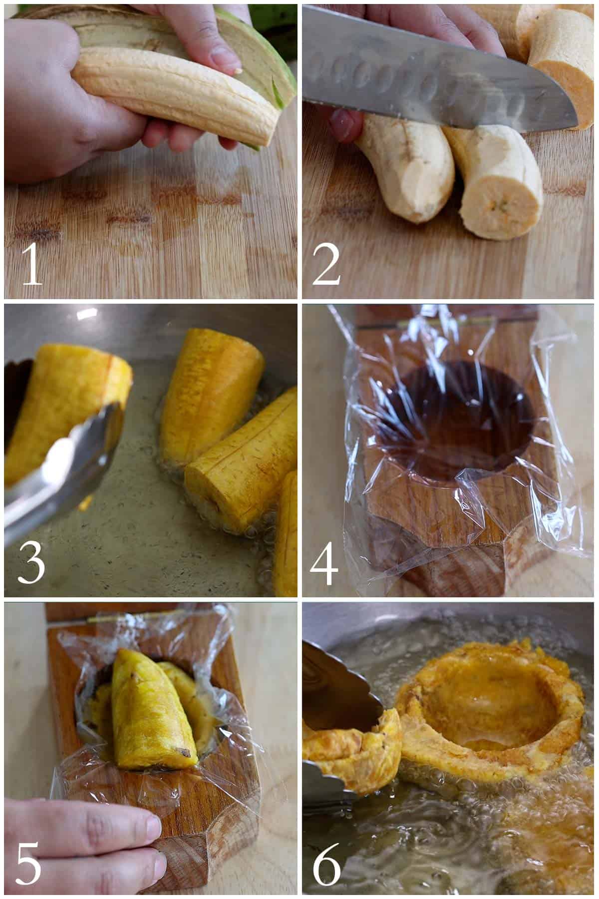 imagenes paso a paso de como hacer canastitas de platano- tostones rellenos.