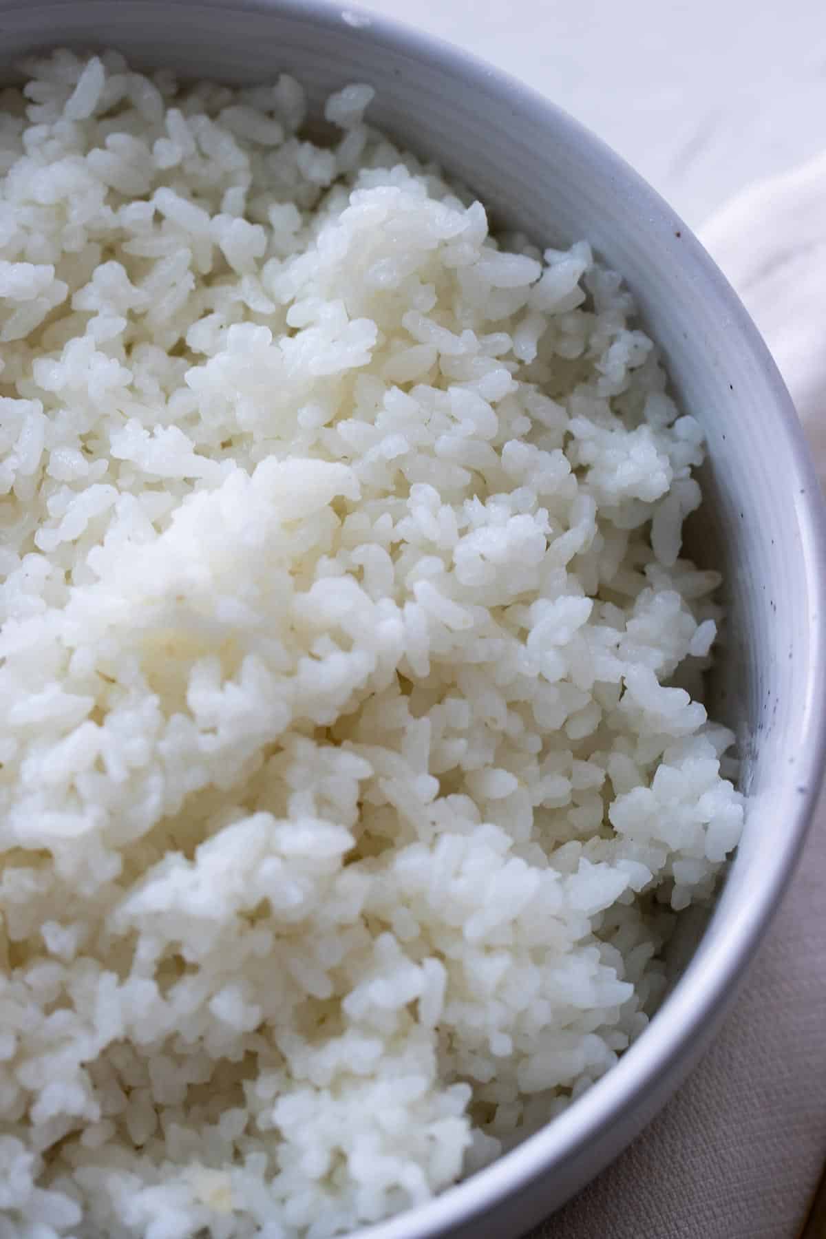 close up of white rice.