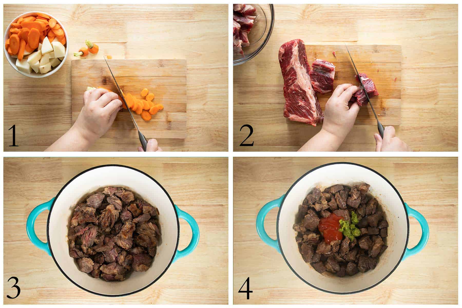 carne guisada steps 1-4.