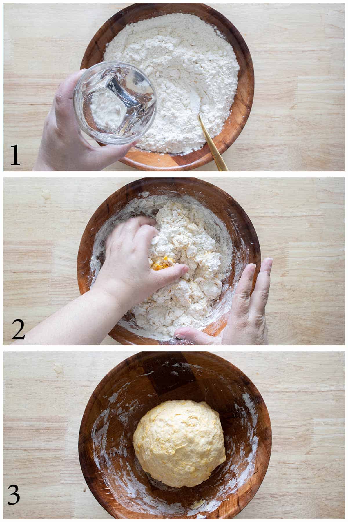 first 3 steps of making masa de empanadillas.