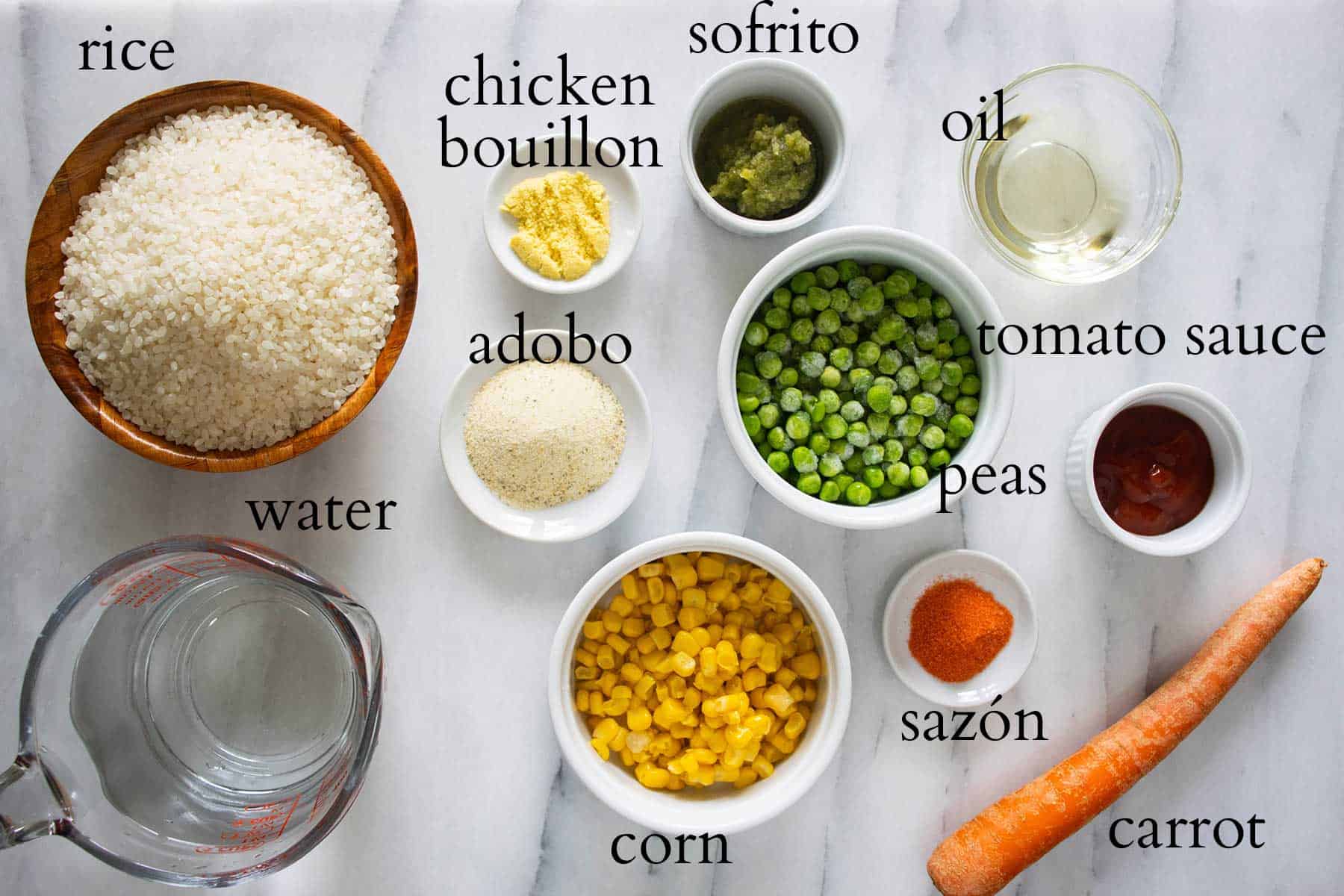 all the ingredients needed to make a vegetable rice.