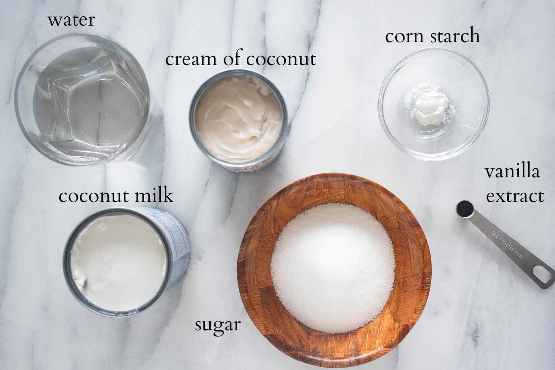 all ingredients needed to make a coconut sorbet.