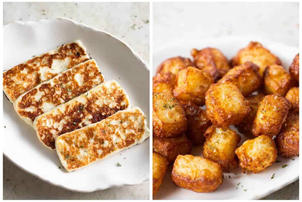 dos imagenes de quesos fritos el de la izquierda al estilo dominicano y el derecho al estilo boricua.