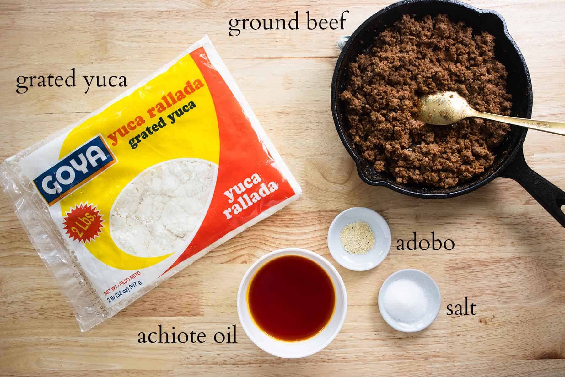 all the ingredients needed to make alcapurria de yuca.