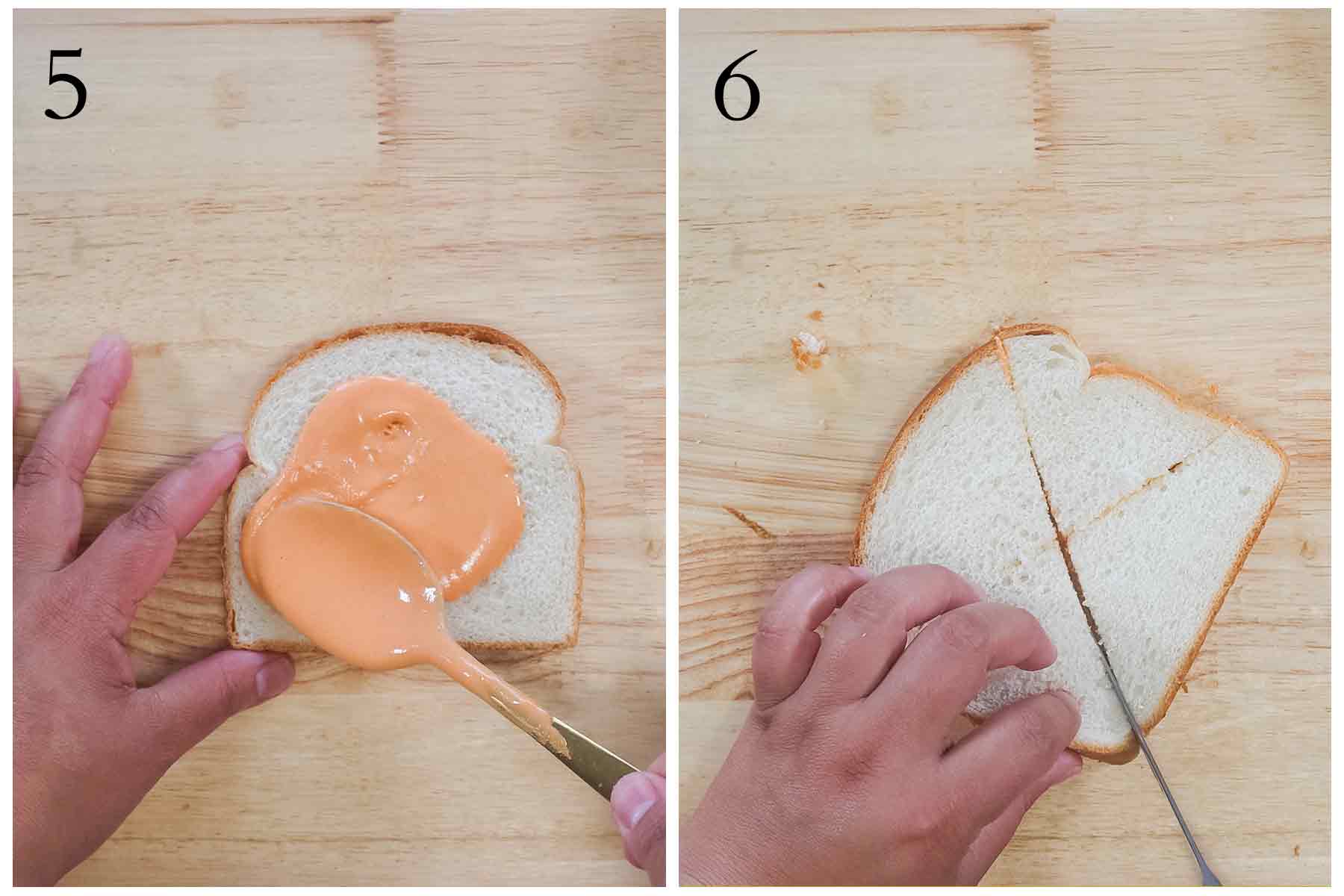 pasos 5 al 6 de como se hace los sandwich de mezcla.