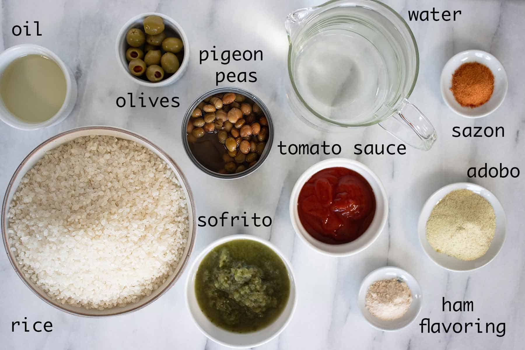 ingredients for arroz con gandules.