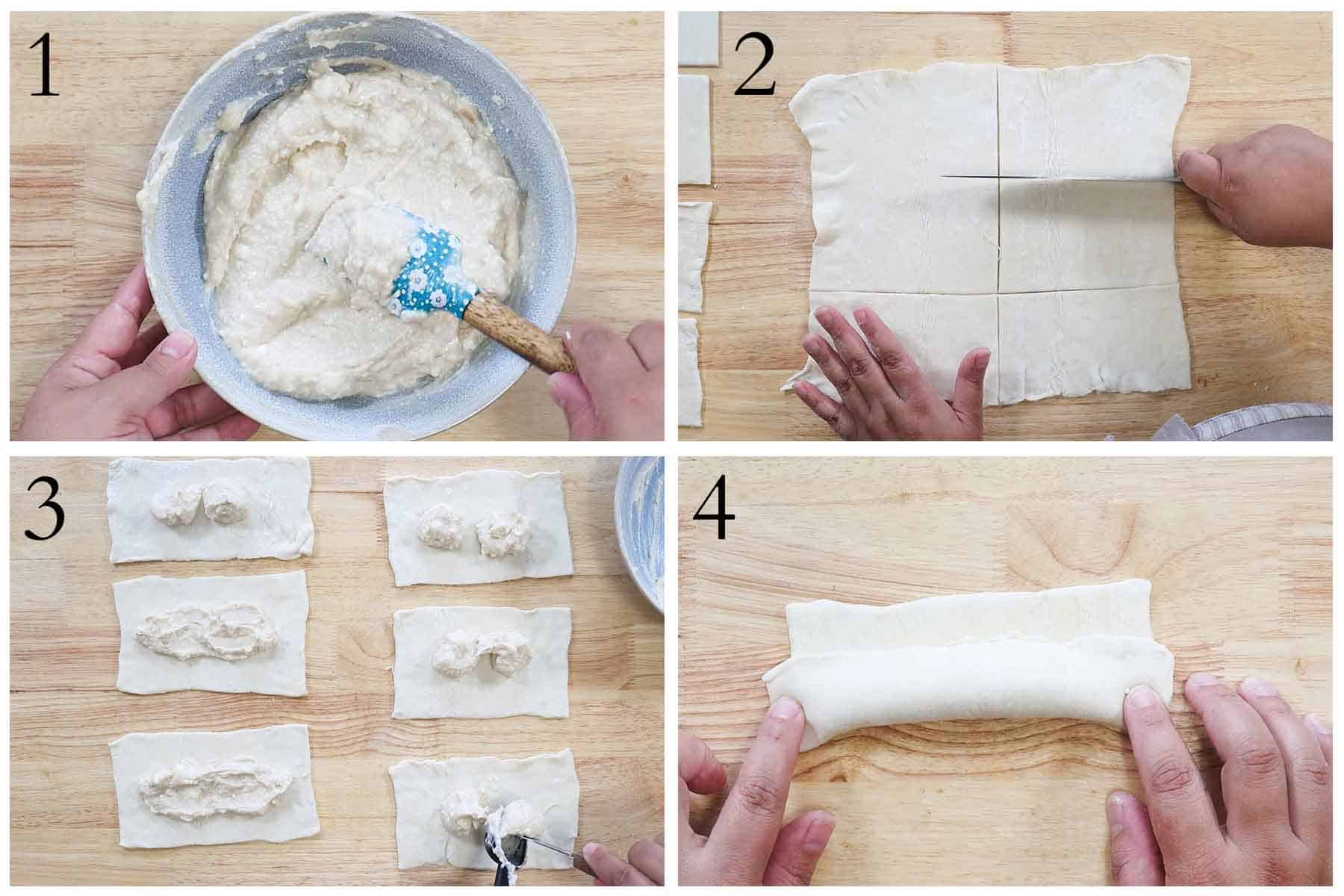 steps 1-4 on how to make puerto rican quesitos.