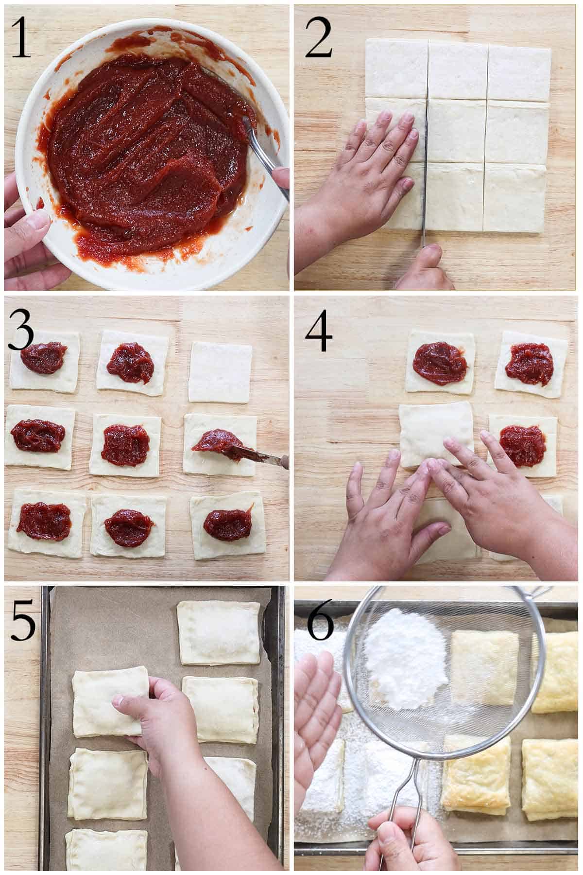 pasos 1 al 6 de como se hacen los pastelillos de guayaba.