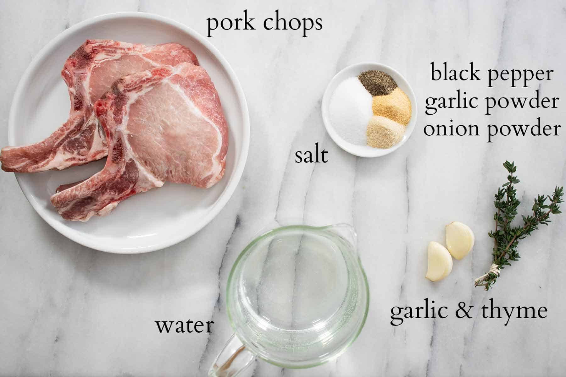 all the ingredients needed to make delicious boiled pork chops.