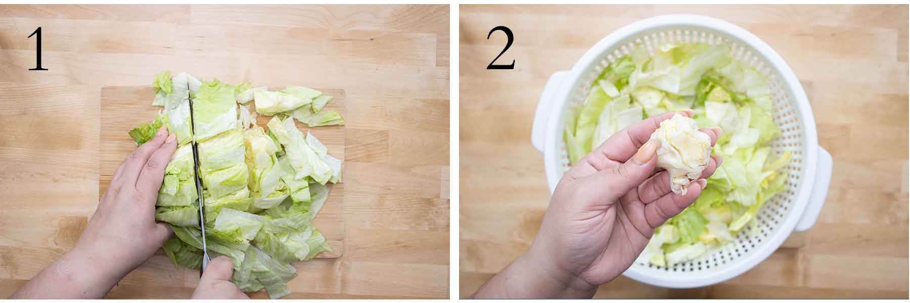 pasos 1 y 2 de como se hace una simple ensalada verde.