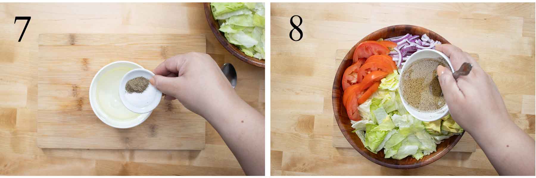 pasos 7 y 8 de como se hace una simple ensalada verde.