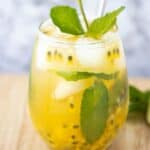 a cup with a Puerto Rican Mojito de parcha.