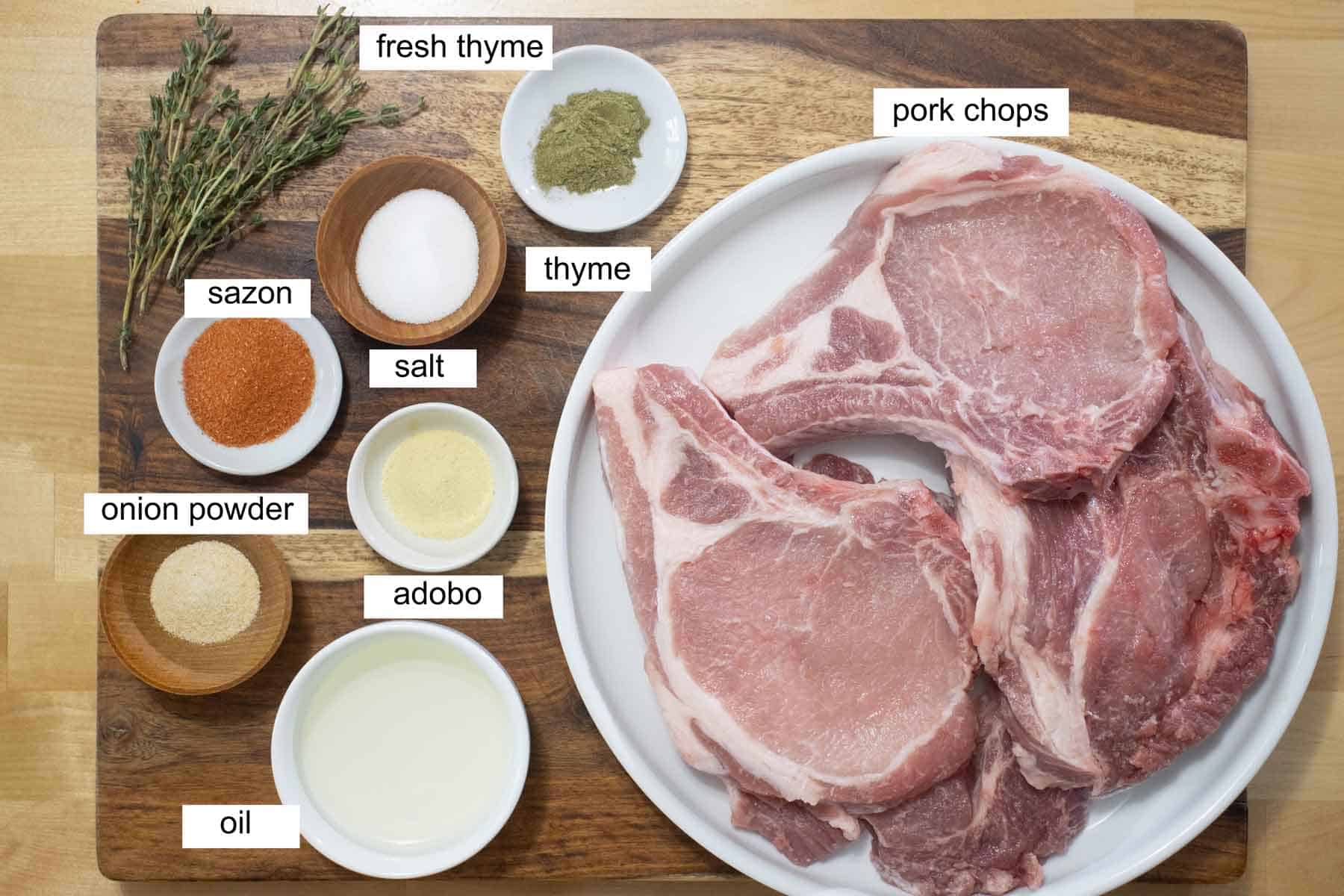 all the ingredients needed to make baked pork chops.