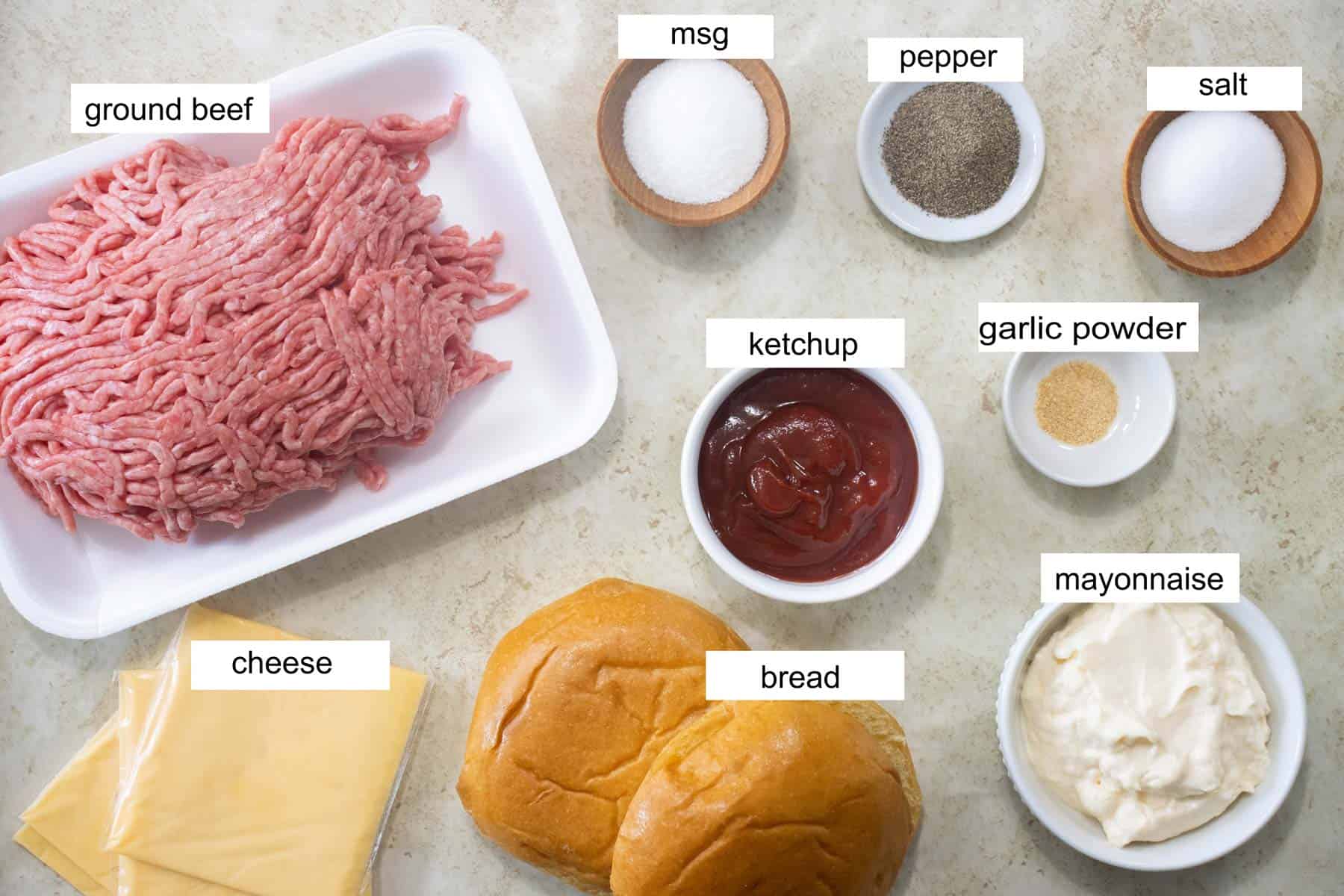 all the ingredients needed to make smash burgers.