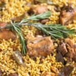 A Paella Valenciana with chicken, judias and rosemary.