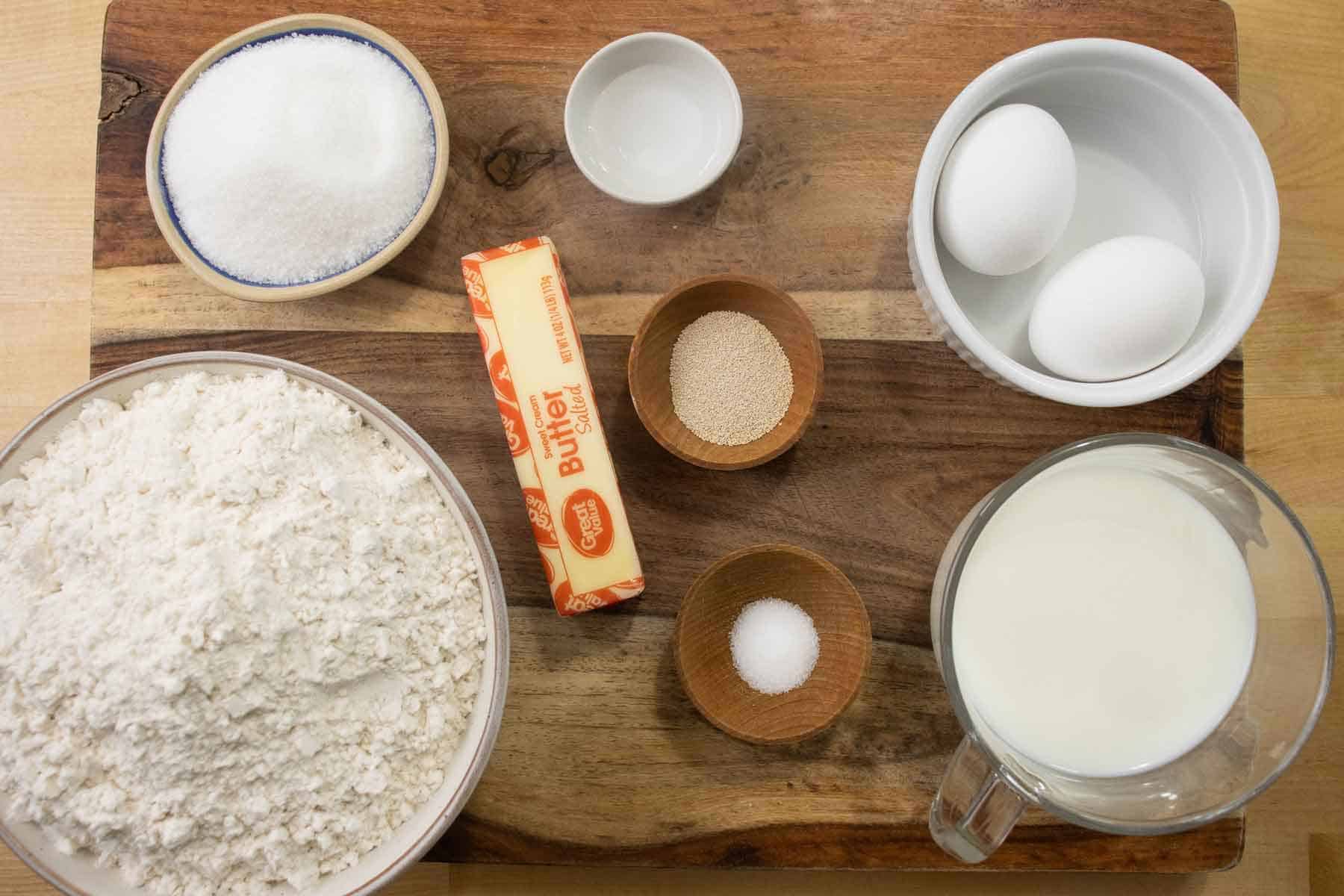 All the ingredients needed to make coconut flavor cinnamon rolls.