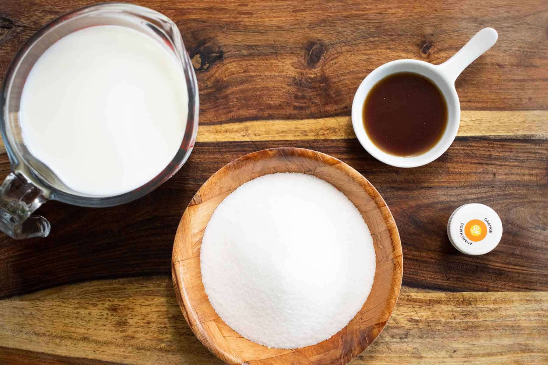 All the ingredients needed to make Puerto Rican Limber de mantacado or ice cream flavor frozen cups.
