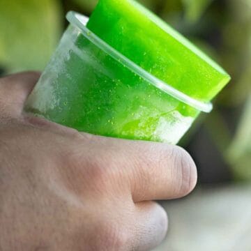 A pair of hands holding a mint flavor limber or frozen cup.