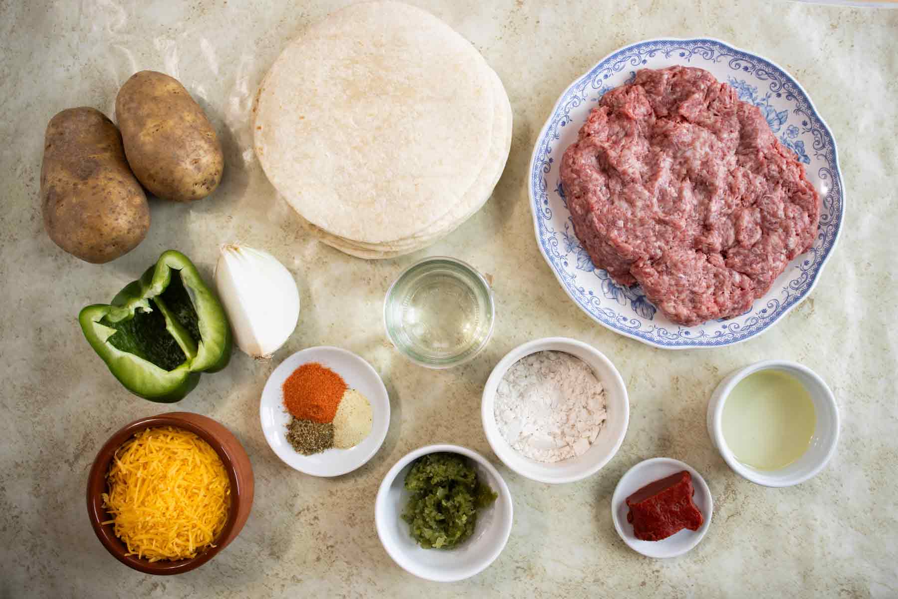 All the ingredients needed to make beef taquitos-beef flautas.
