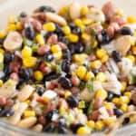 A bowl of a puerto rican style bean salad.